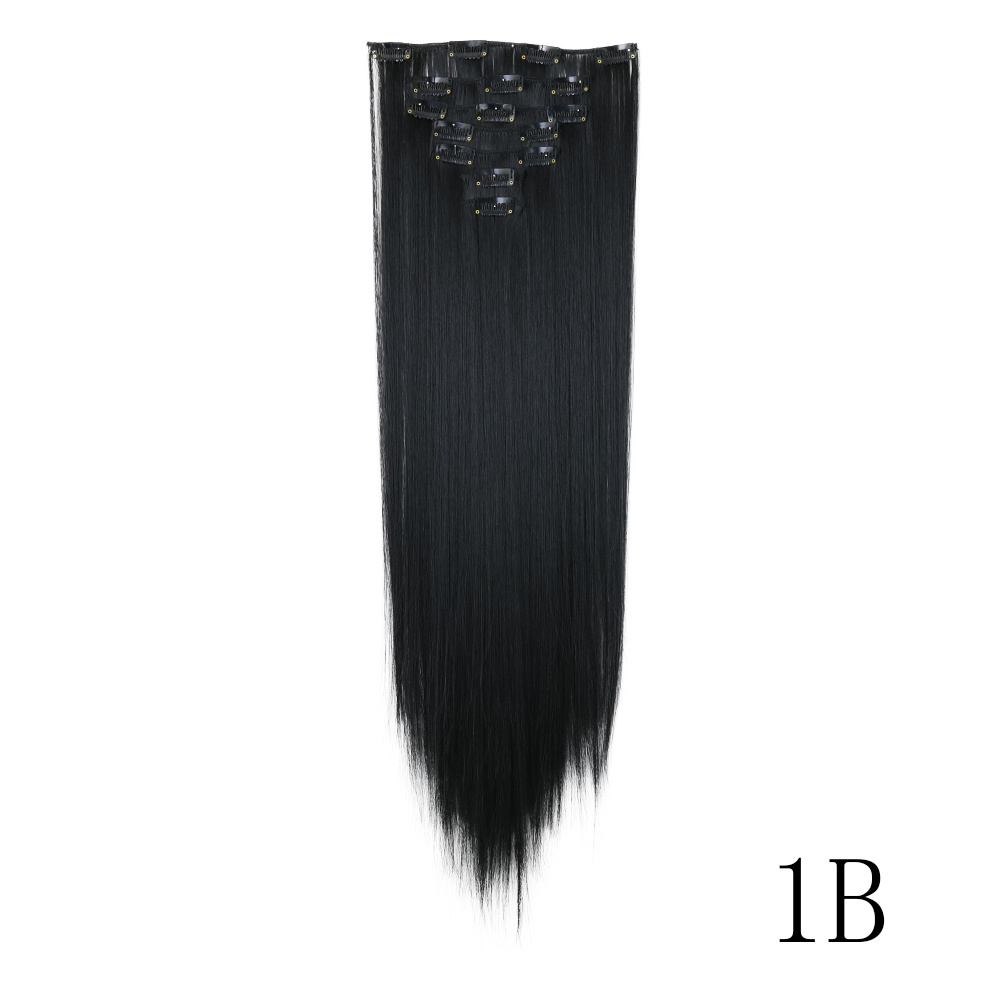 TEMU 16" Long Straight Hair Extension Clip-in Kit For Women - 7pcs Set With Adjustable Clips, Natural Look For All , , Versatile Styling Options, Hair Accessories