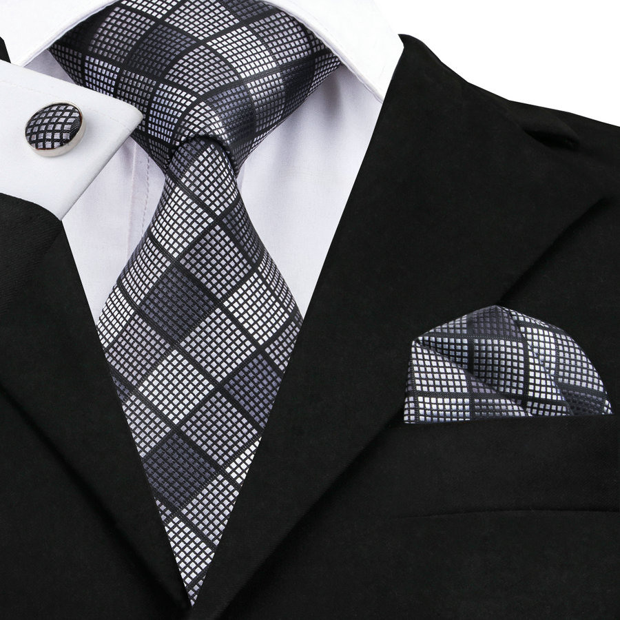 Buy Hi-Tie Fashion Black Tie Handkerchief Cufflinks set Woven Silk Necktie  for Men (new plaid) at