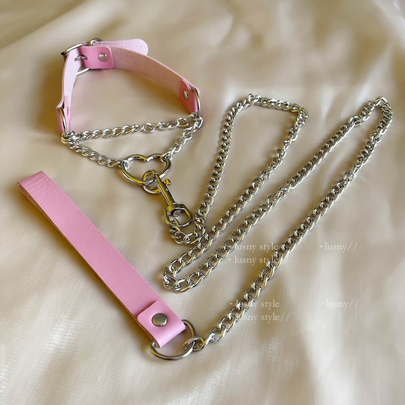 Pink Sexy Leather Collar, Pink Choker Pendant