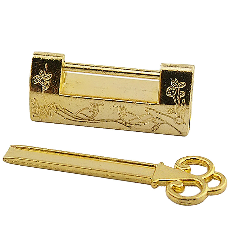 Antique Chinese Love Lock Vintage Brass Jewelry Box Plug Key 