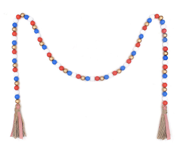 Patriotic Wood Bead Garland 4th Of July American Wooden Beads String ...