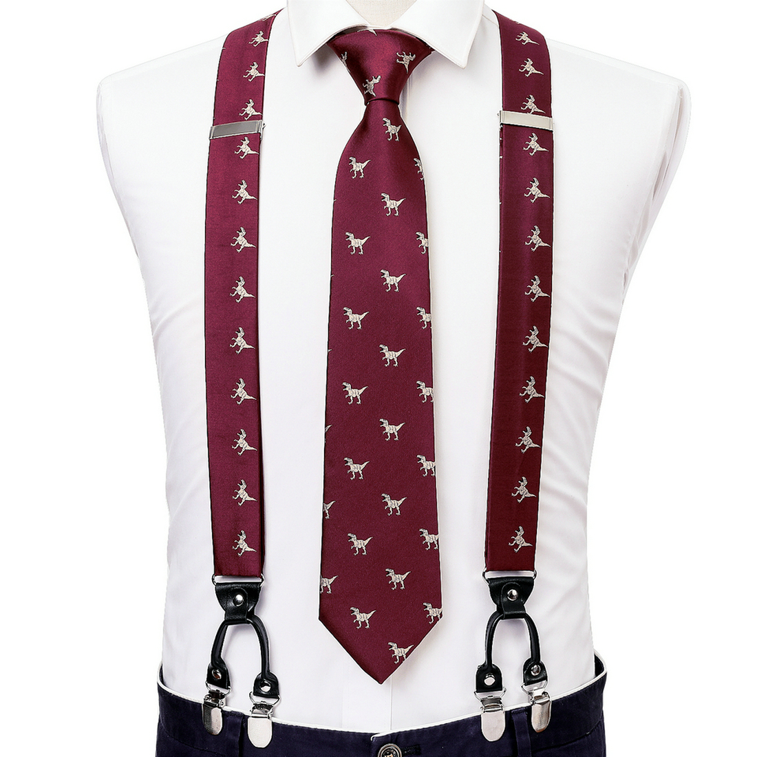 Barry Wang Mens Suspenders Tie Set Adjustable Clips Y Type Suspender And Necktie  Handkerchief Cufflinks Set Formal Casual Gray Green Red Golden, Check Out  Today's Deals Now