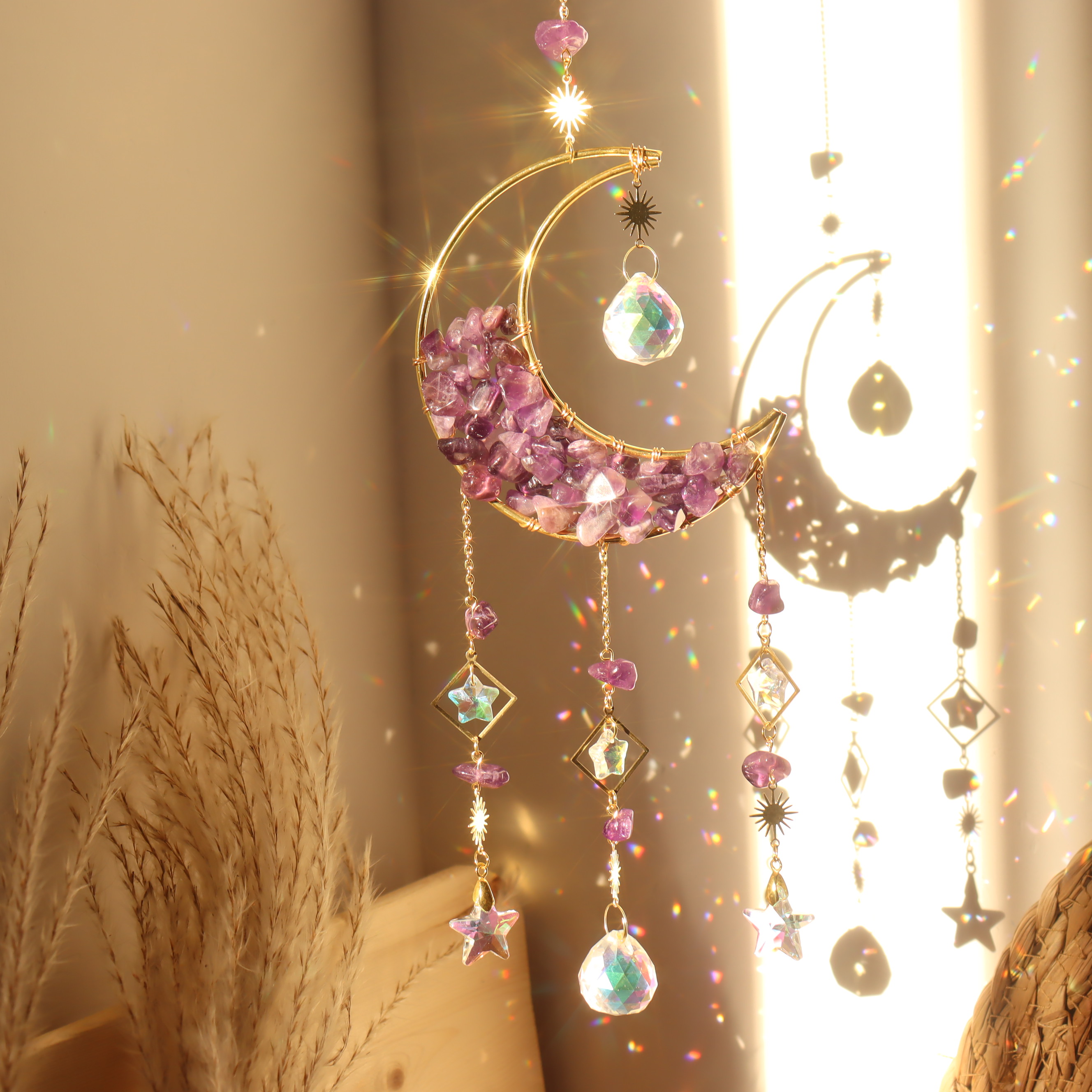 Amethyst Crystals Sun Catcher Hanging Moon Sun Catcher With - Temu