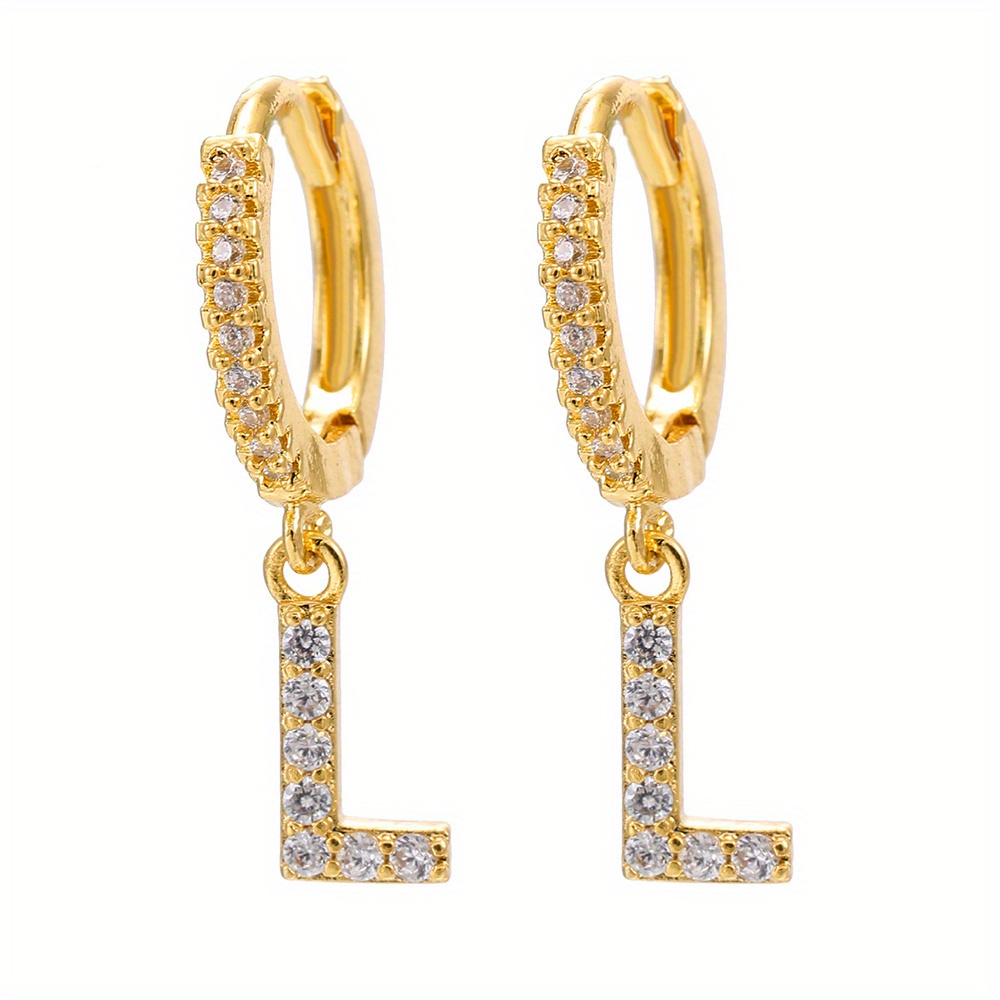 Letter Hoop Earrings, Hoop Earrings cz Letter Charm