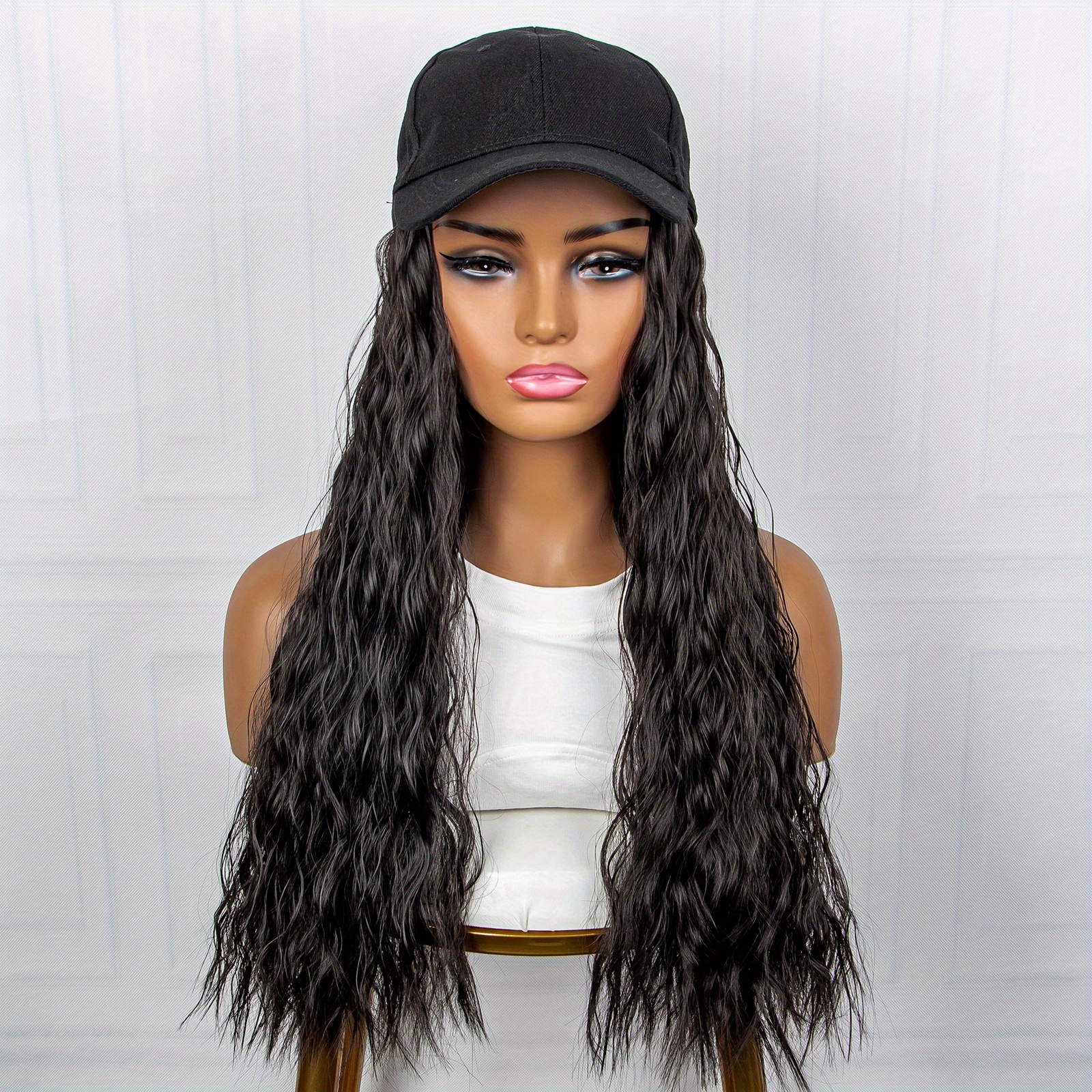 Baseball Cap Wigs Synthetic Long Wave Baseball Cap With Hair Extensions ...