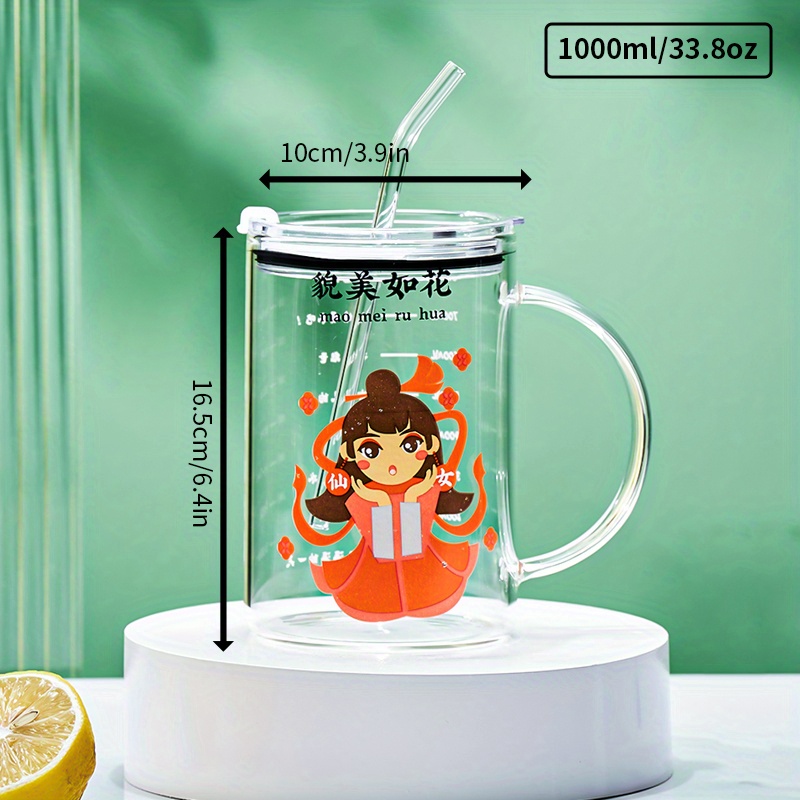 Glass Cup, Large Capacity Water Cup, Straw Cup, Drinking Water Cup - Temu