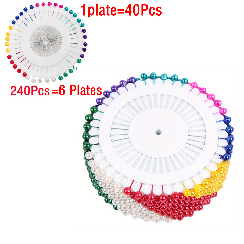 240pcs Sewing Pin Straight Pin Head Pin Colorful White Round Pearl Head  Dress Making Quilting Pin