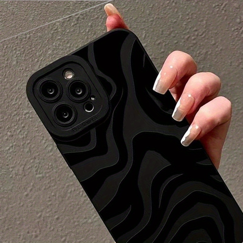 wave pattern print black silicone protective phone case anti fall protective phone case for iphone series gift for birthday easter boy girlfriends details 3