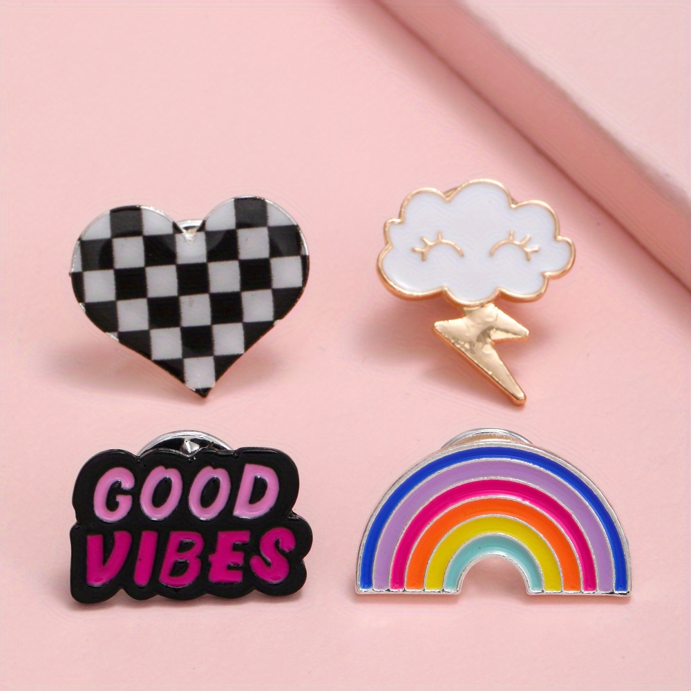 4pcs Rainbow Checker Heart Cloud Brooch Pin, For Backpack Clothing  Decorative Accessories