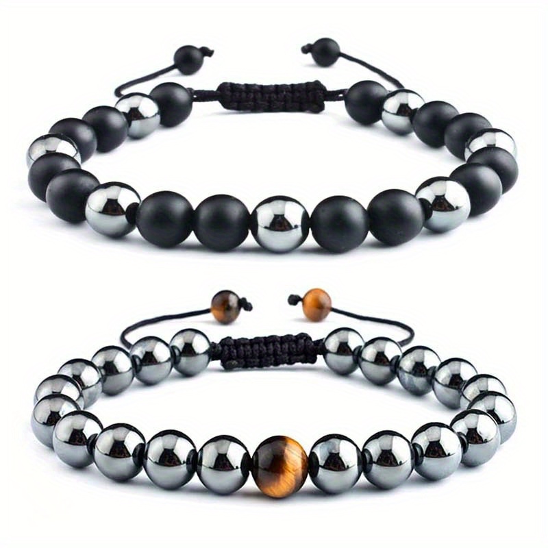 2pcs Set Men's Tiger Eye Stone Glass Beads Bracelet | Shop Now For ...