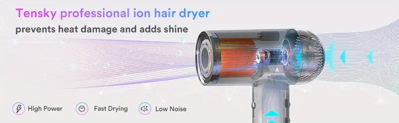ionic hair dryer tensky blow dryer with magnetic nozzle professional hair dryers for fast drying travel hair dryer with 110 000 rpm brushless motor lcd intelligent display details 3