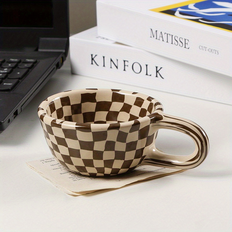 Cups Brown Mug Plaid Coffee Ceramic - Pattern Water Coffee Temu