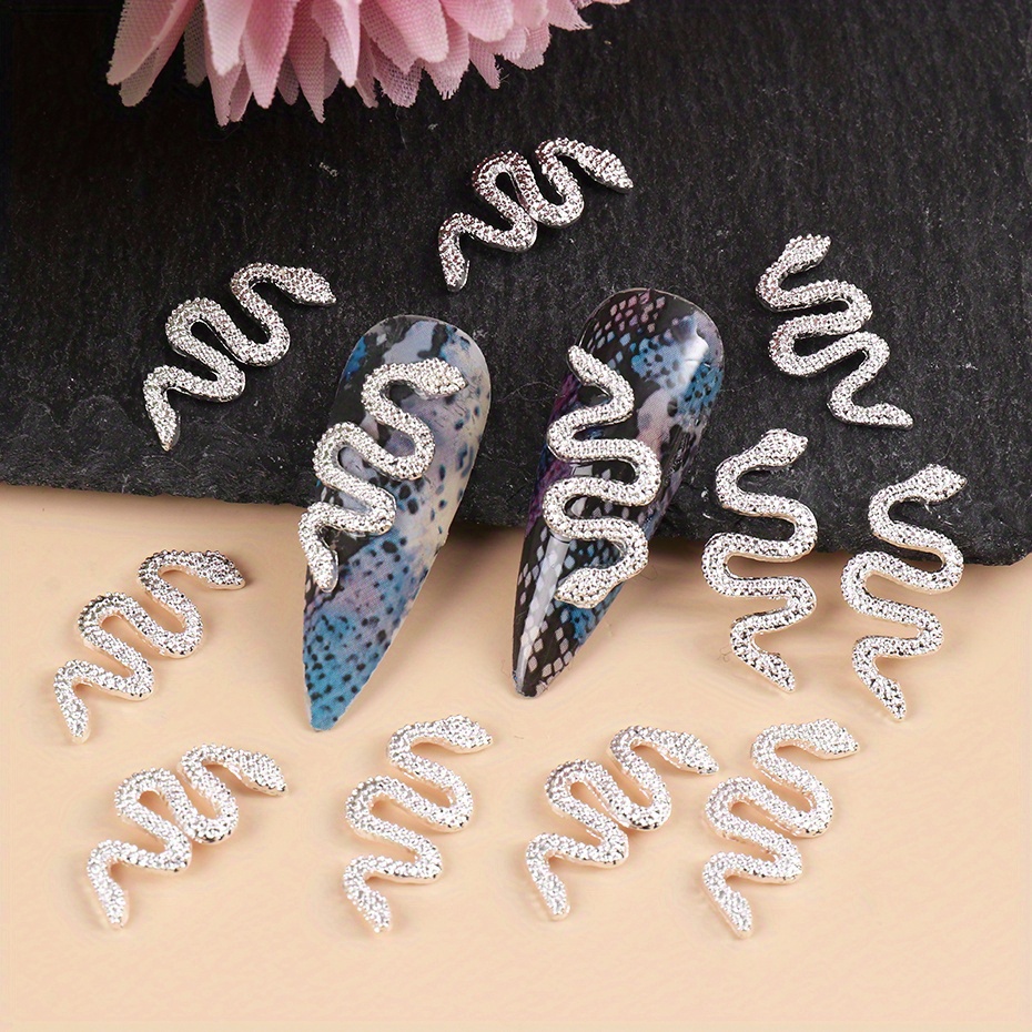 Shiny 3d Retro Snake Charms Nail Art Decals Metal Snake Gems Temu