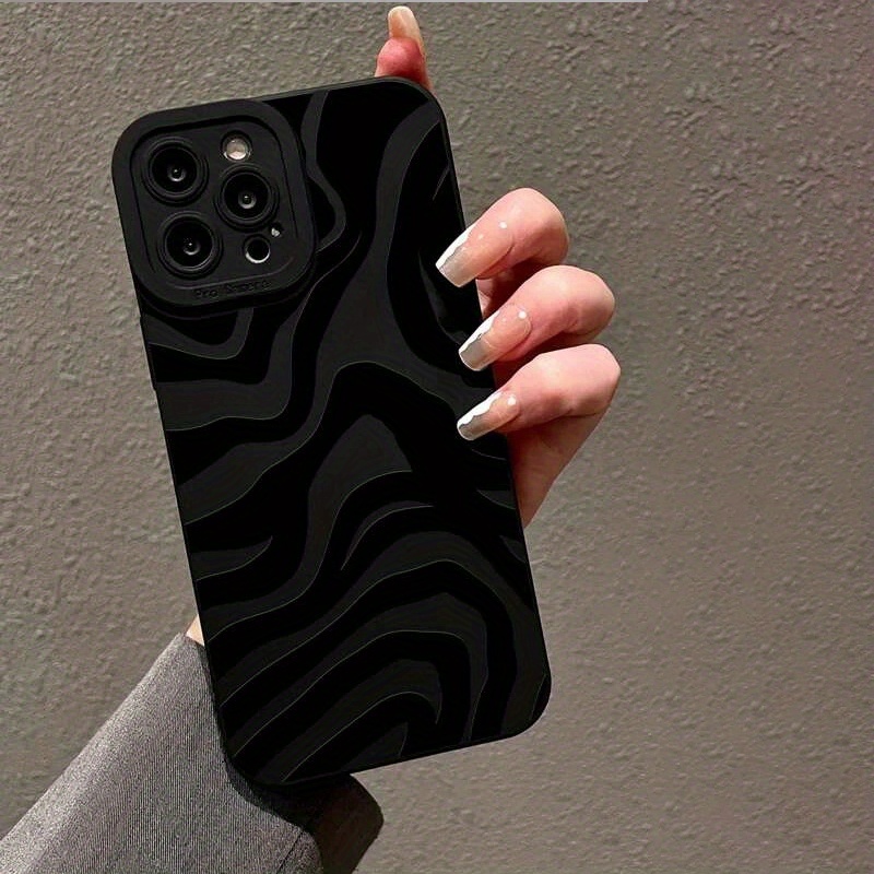 wave pattern print black silicone protective phone case anti fall protective phone case for iphone series gift for birthday easter boy girlfriends details 0