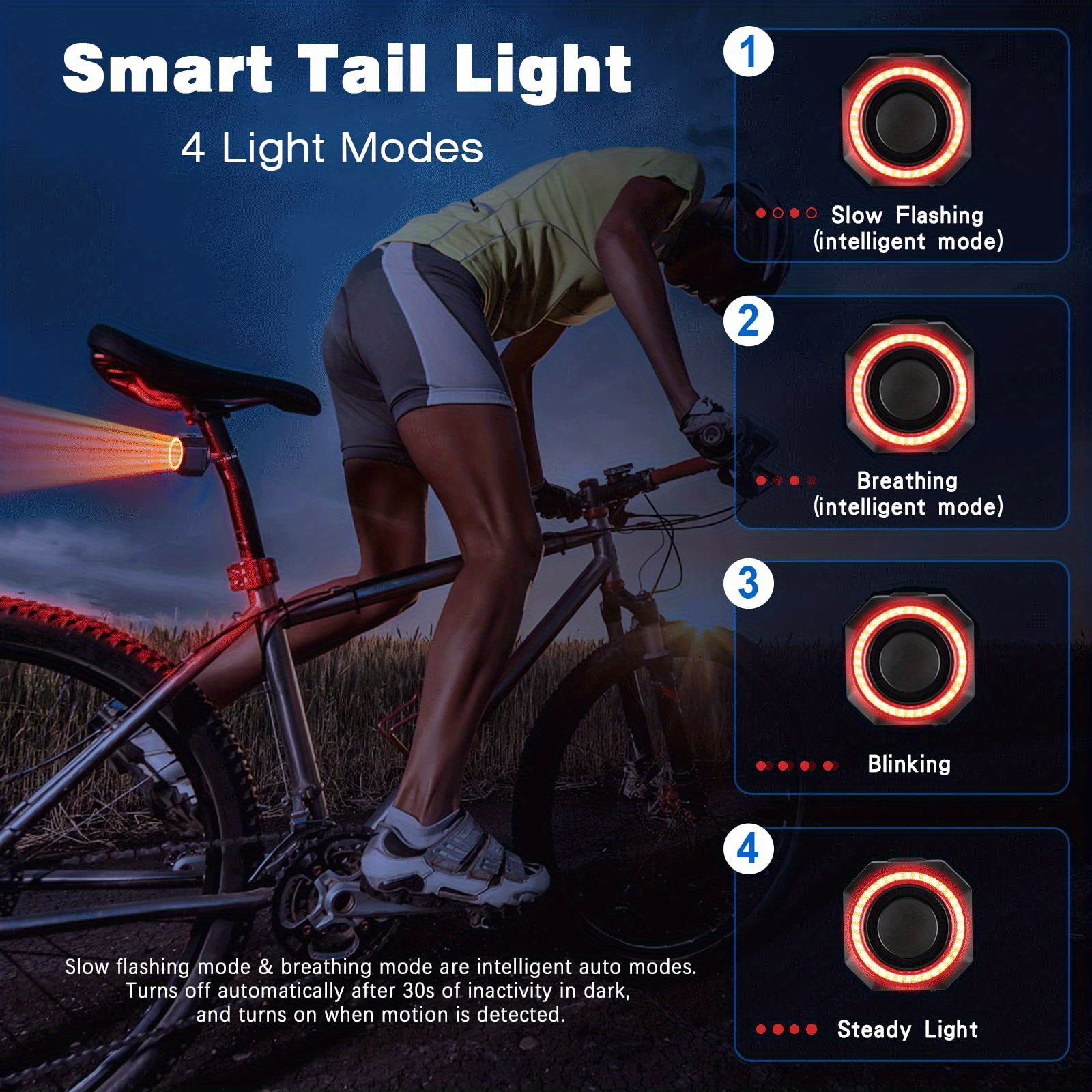 WSDCAM Alarma de bicicleta y luz trasera inteligente para bicicleta, luz de  freno de bicicleta, luz de freno de bicicleta de encendido/apagado