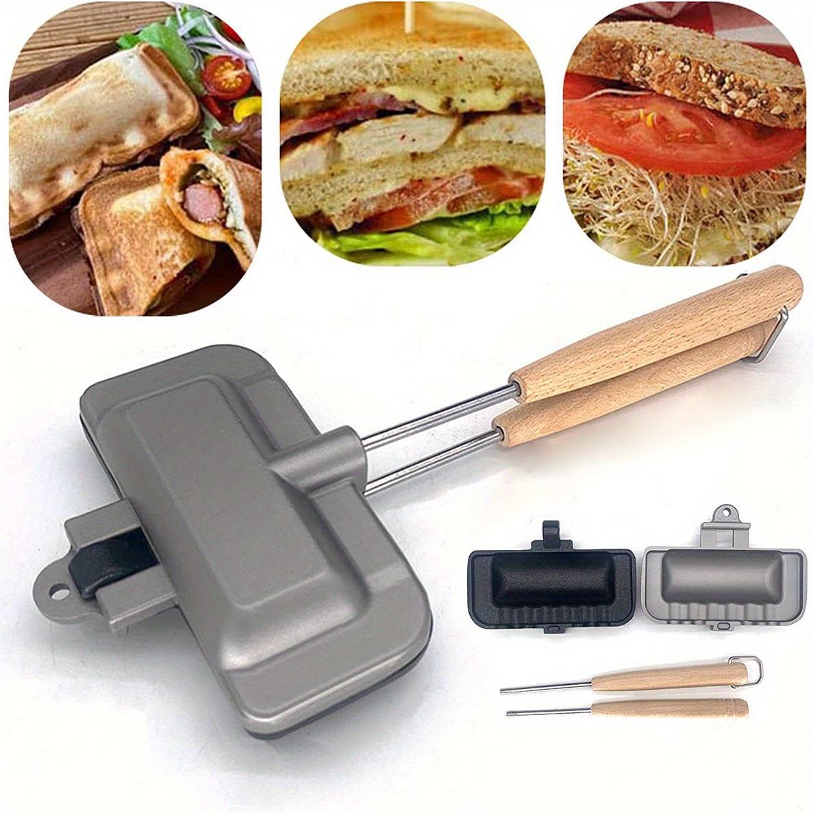  Hot Sandwich Maker, Non Stick Sandwich Toaster Frying Pan  Double Sided Panini Press Sandwich Maker with Detachable Handle, 4  Compartments: Home & Kitchen