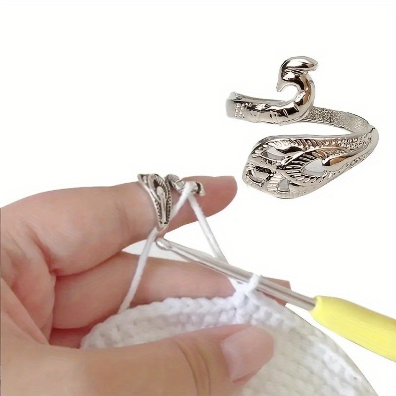 MKYSZLT 2 Pack Adjustable Knitting Crochet Loop Ring,Crochet Tension Ring  for Finger,Metal Open Yarn Guide Finger Holders,Knitting Thimbles for