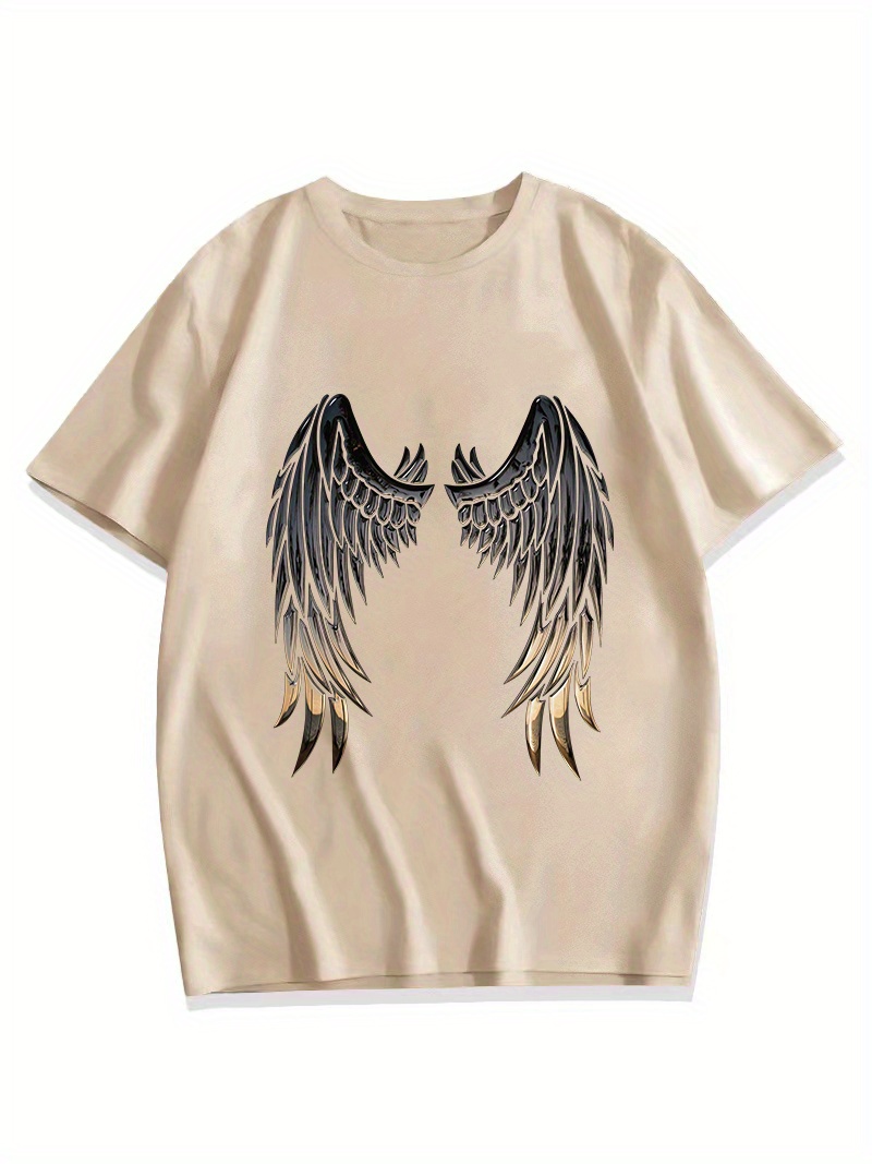 Mens Plus Size Wings Print Round Neck T Shirt Summer Mens Short Sleeve ...