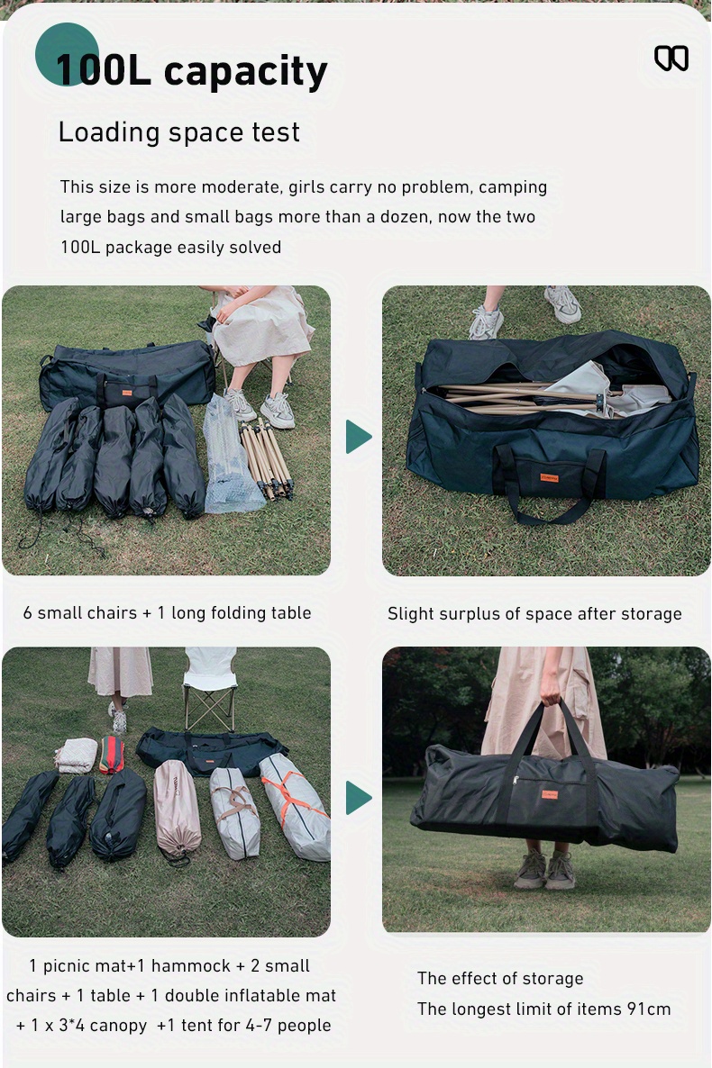 Storage Pouch,Camping Chair Storage Bag Organizer with Zipper,Outdoor  Travel Duffel Bags for Women Men Tents,Large Capacity Foldable Storage Bag  for