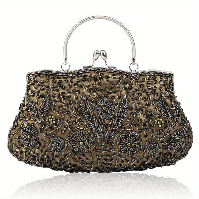 Vintage Beaded Bag / Evening Bag / Purse, Black Gold, Prom