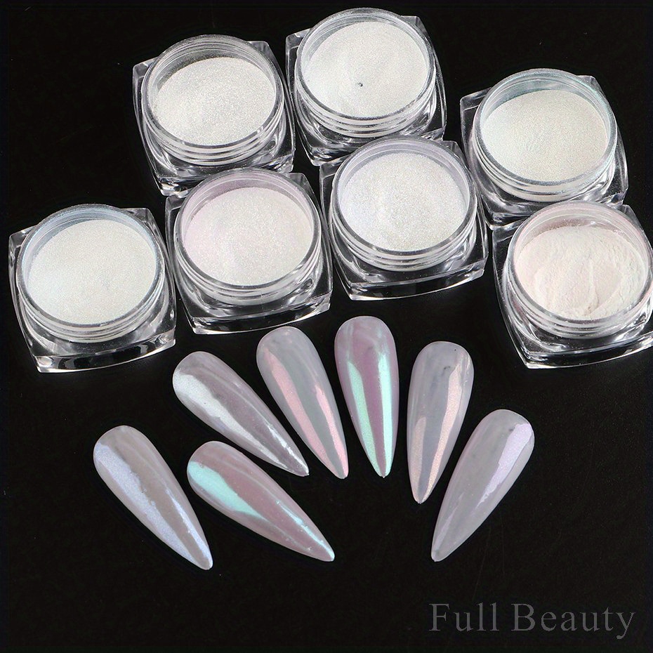 4Pack Pearl Chrome Nail Powder White Pearl Mirror Effect Magic Pearlescent  White Nail Powder Pigment High Gloss Glitter Nail Art, Holographic Ice