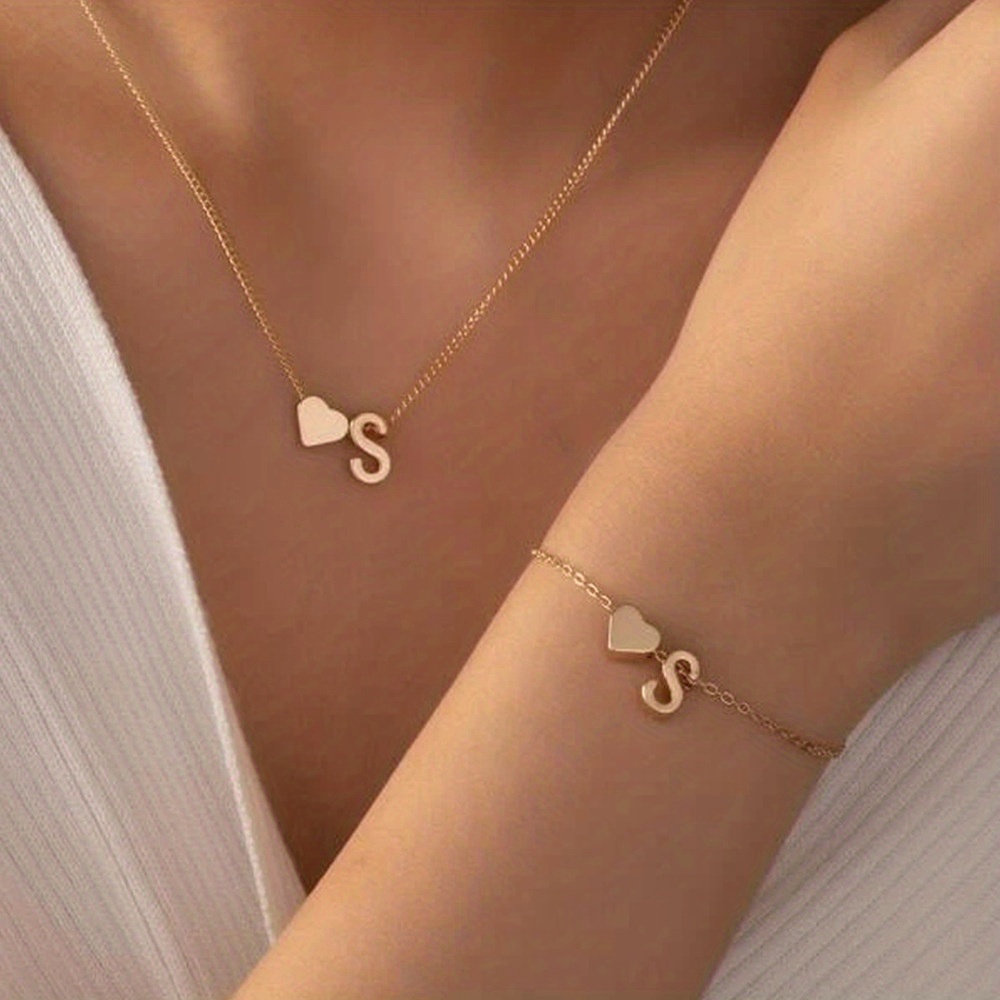 Love 26 Letters Pendant Necklace Chain Bracelet Elegant - Temu