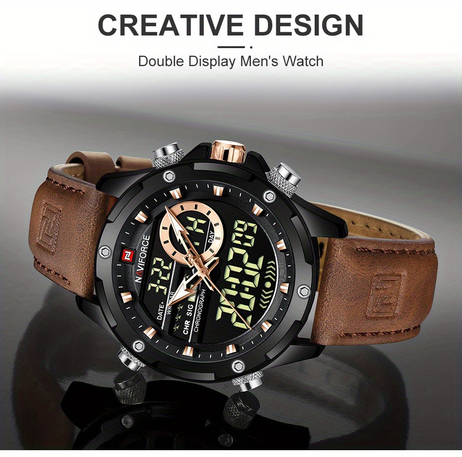  mens led dual display quartz watch big dial chronograph function watch details 3