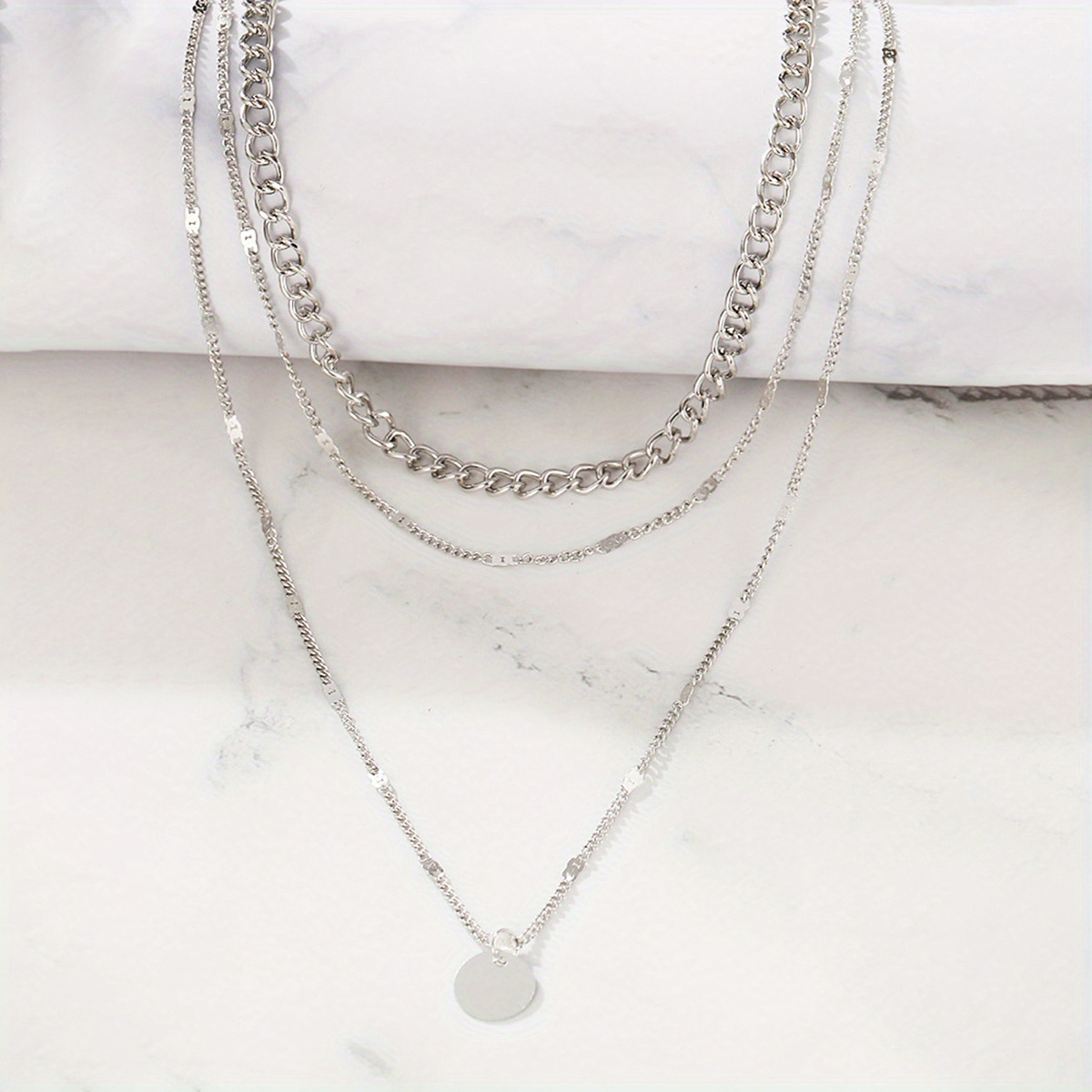 TEMU 1pc Collier Étiquette Ronde Tendance Multi-Couches