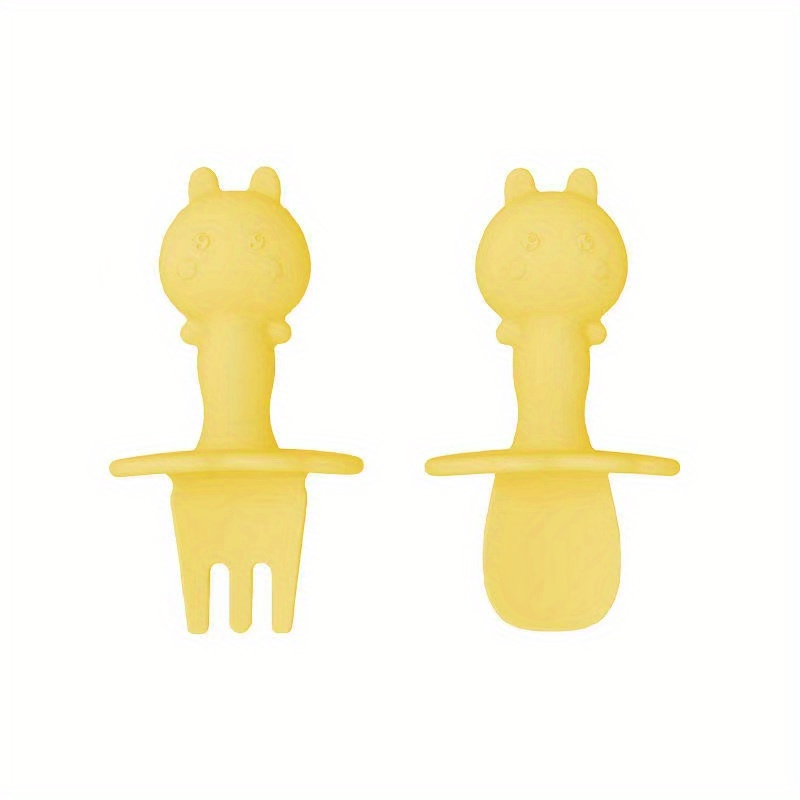 Baby Fork and Spoon Set, Eco-Friendly Silicone Rabbit Toddler Feeding Utensils