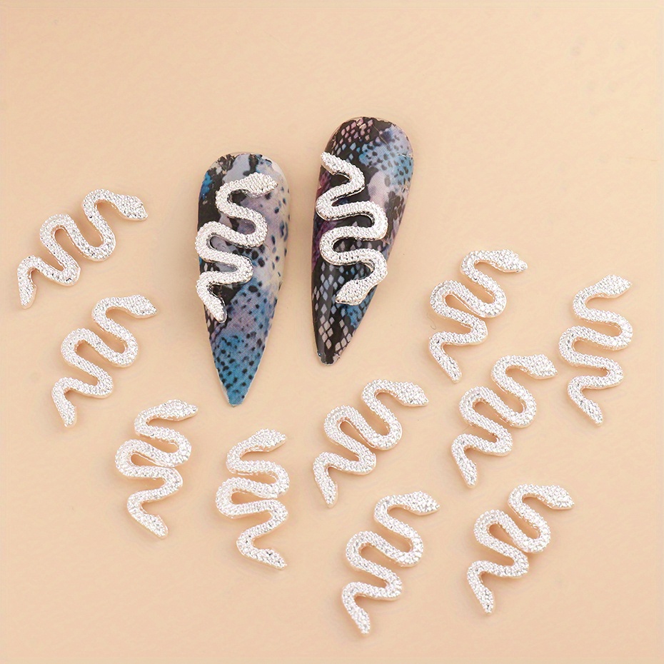 Shiny 3d Retro Snake Charms Nail Art Decals Metal Snake Gems Temu