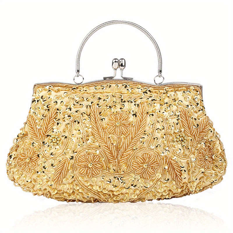 Beaded Sequin Evening Bag Elegant Top Ring Clutch Purse Women's Handbag ...