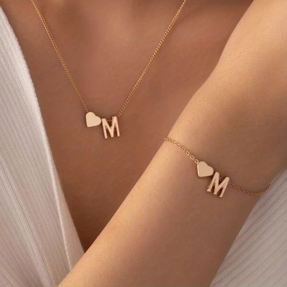 Love 26 Letters Pendant Necklace Chain Bracelet Elegant - Temu