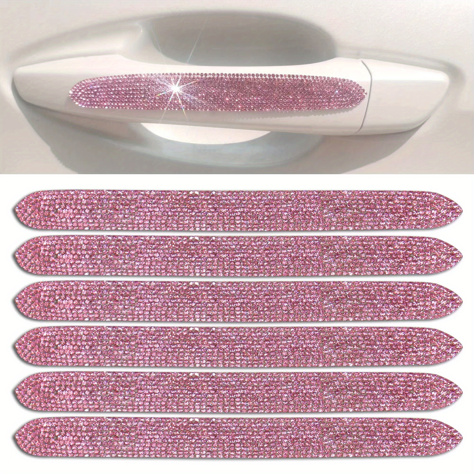 Upgrade Your Car with 6pcs Bling Big Size Exterior Door Handle Protectors -  Shiny Crystal Stickers for Women & Girls!