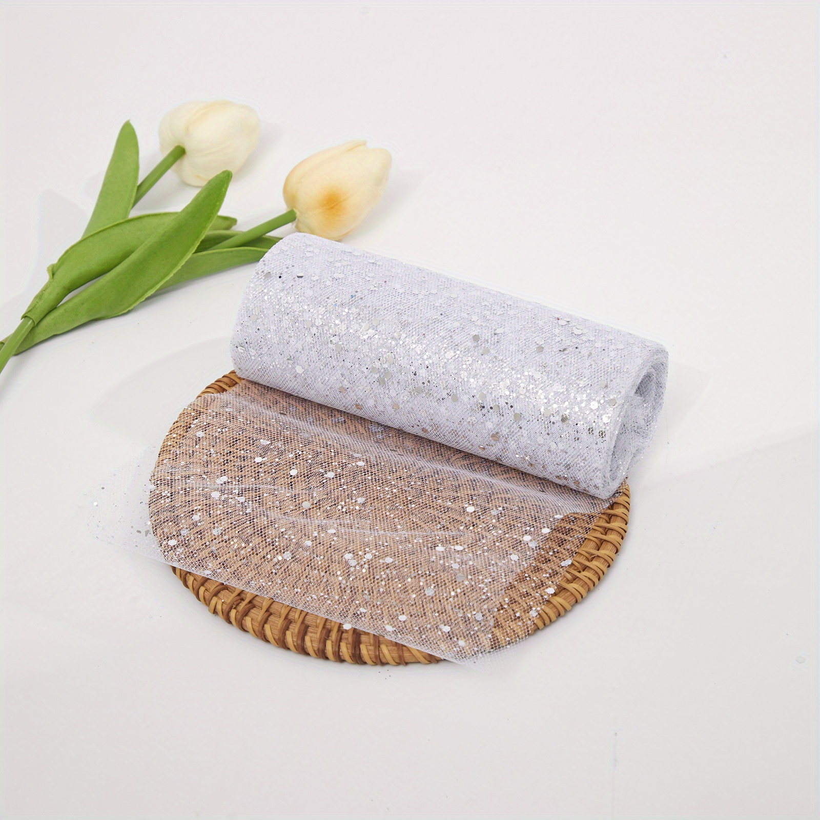 Image of 1pc Glitter Tulle Rolls, 6 Inch By Sparkling Tulle, Tulle Ribbon Sequin Tulle Netting Fabric For For Party Wedding Wedding Birthday Gift Box Packaging