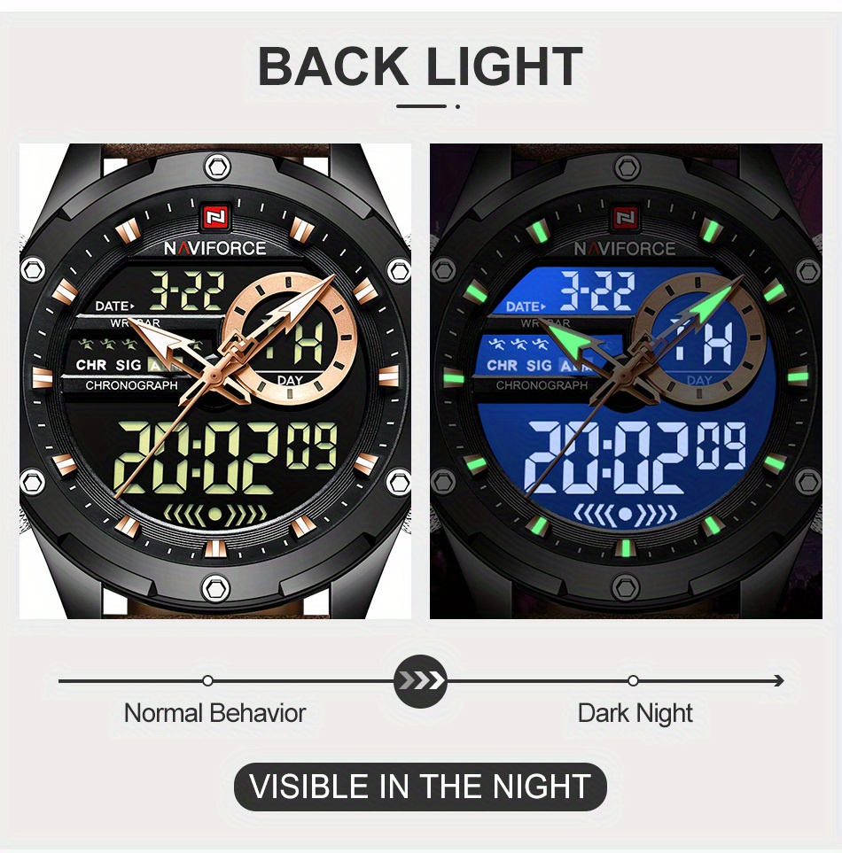  mens led dual display quartz watch big dial chronograph function watch details 2