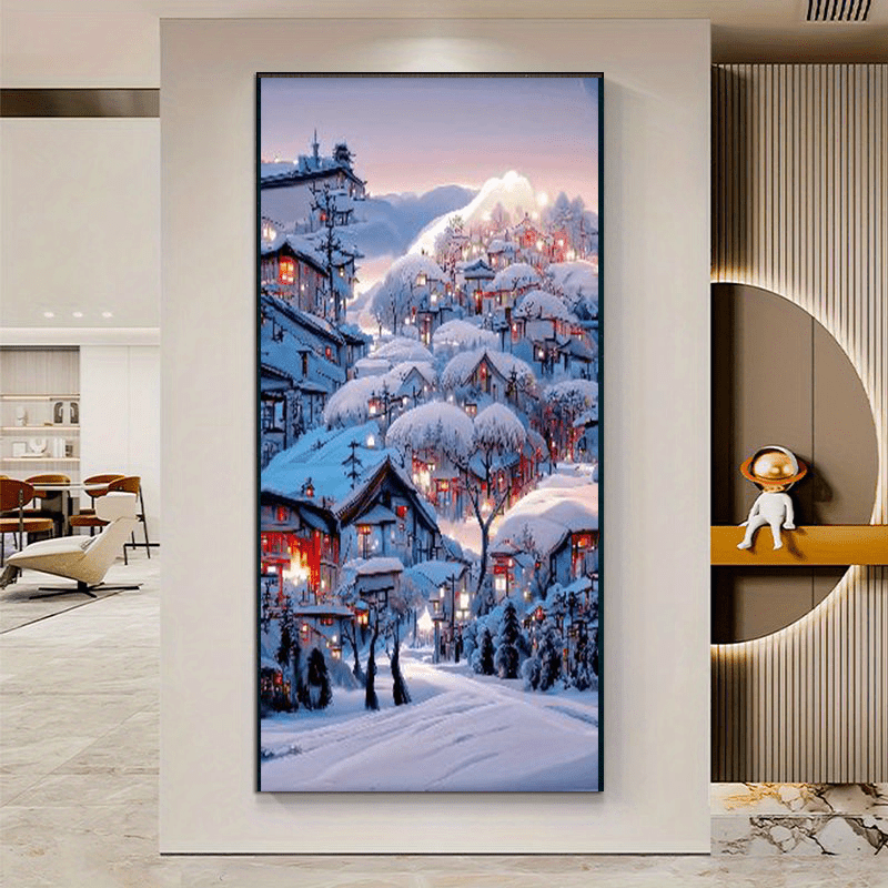 5d Diy Scenery Diamond Painting Small Town House Winter Snow - Temu