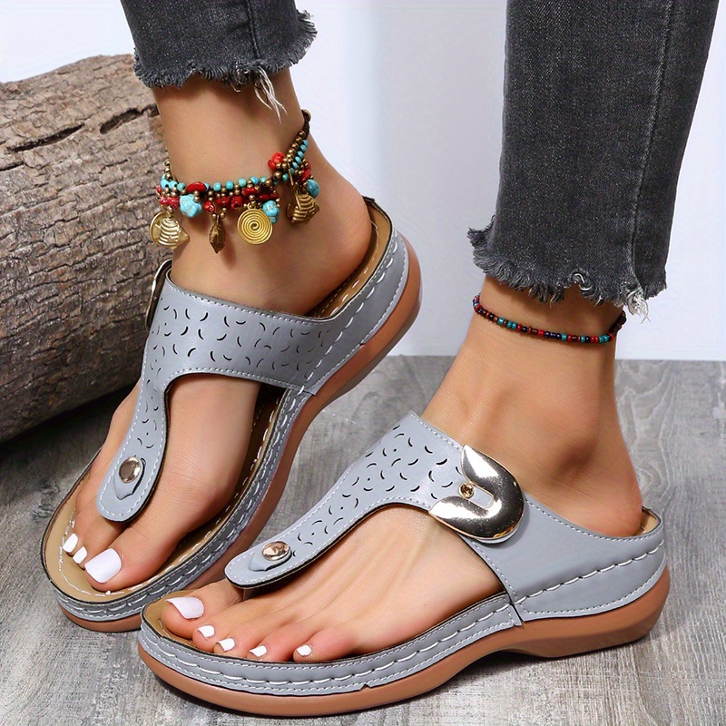 womens red t strap sandals with metal   casual slip on comfortable   heel wide strap design   beach and travel travel sandals casual footwear polyurethane upper sandals for women details 5