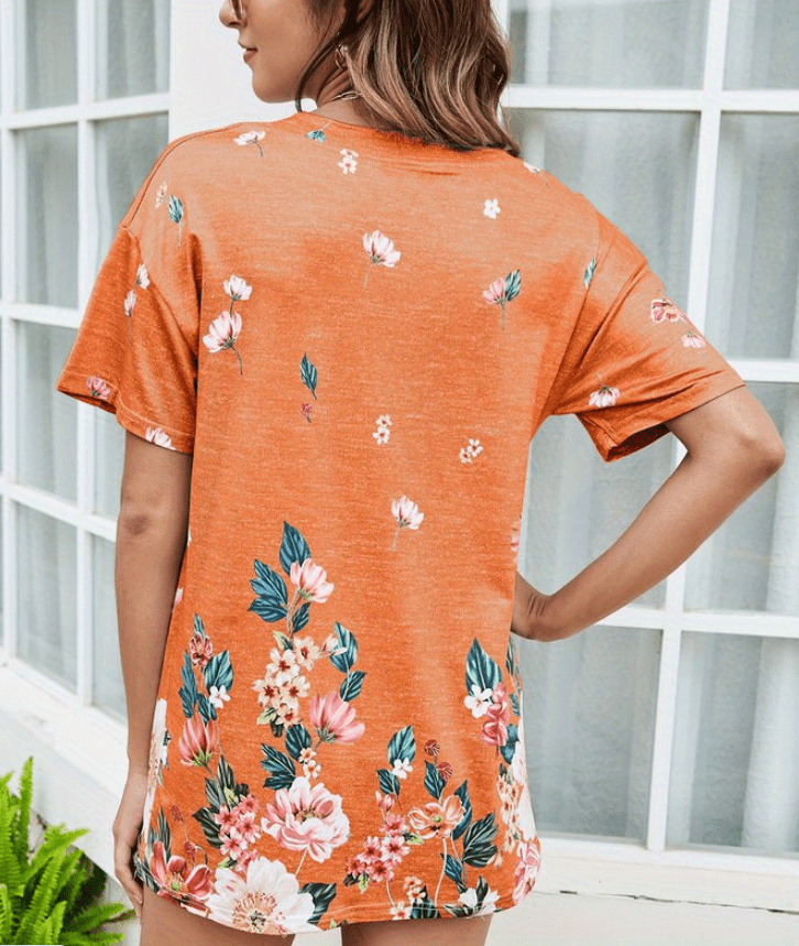 Floral Print V Neck T Shirt Casual Short Sleeve T Shirt Temu