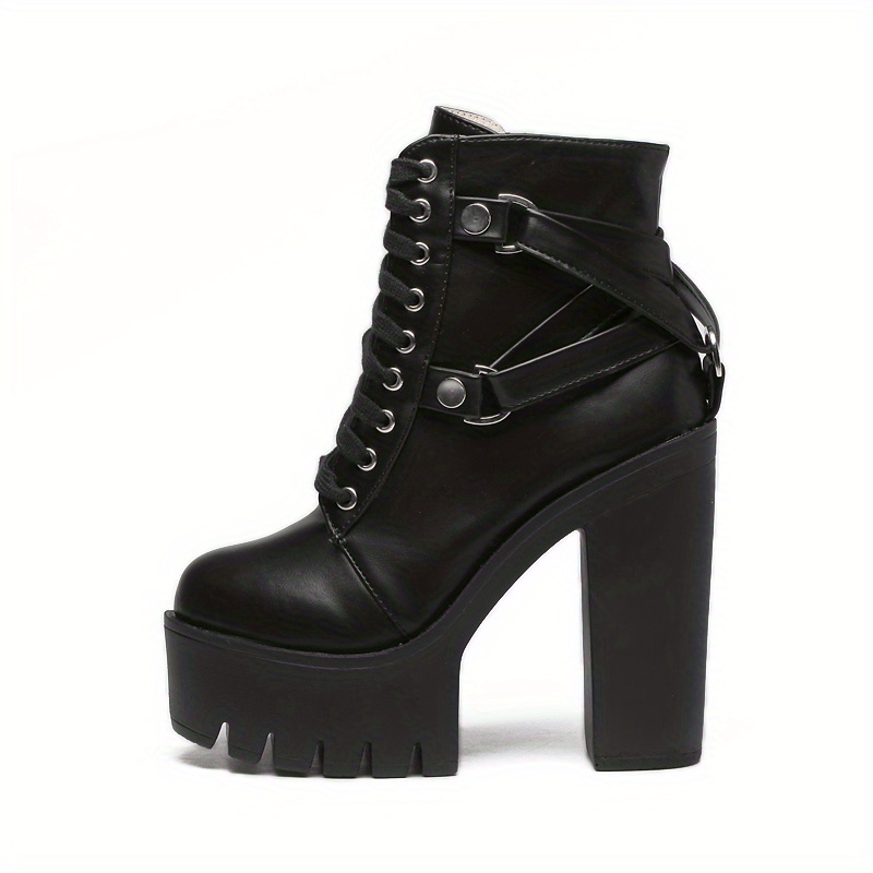 Chunky High Heeled Boots Women s Goth Platform Lace Side - Temu Canada