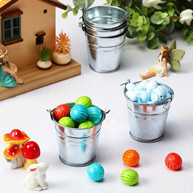 2x2 Small Metal Bucket Colorful Buckets Cute Candy Tiny Decorative Pails  with Handles Assorted Colors 4 Pack