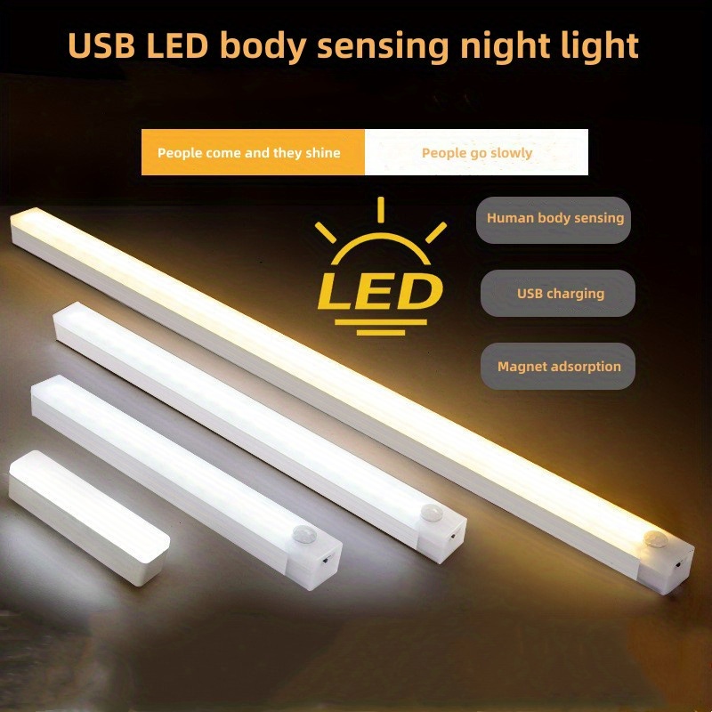 cabinets, motion activated led light bar ultra thin wireless usb rechargeable perfect for kitchen cabinets stairs hallways wardrobes details 0