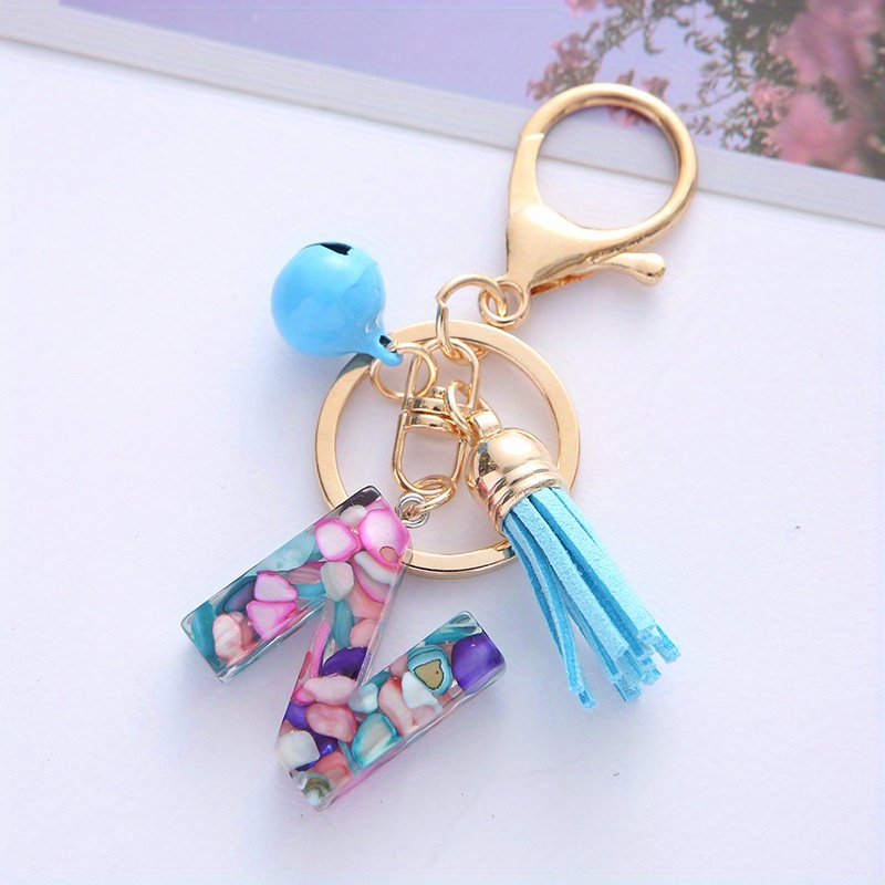 pulunto Alphabet Keychain with Tassel, Initial Letter Couple Key