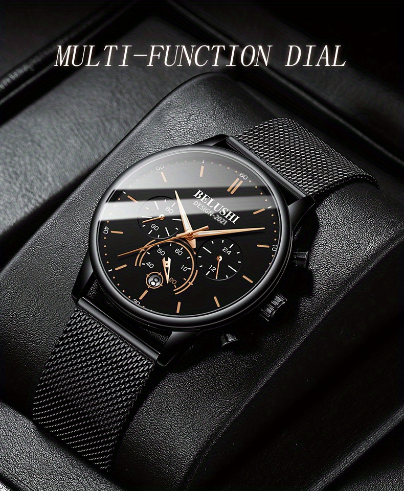 Belushi New Chronograph Luminous Fashion Waterproof Watches Steel Strap Quartz Watch for Men,Relojes Para Hombres,Temu