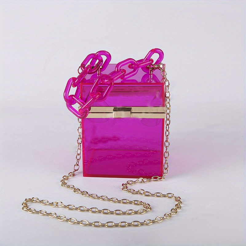 Clear Acrylic Box Handbags Mini Chain Crossbody Bag Square Jelly