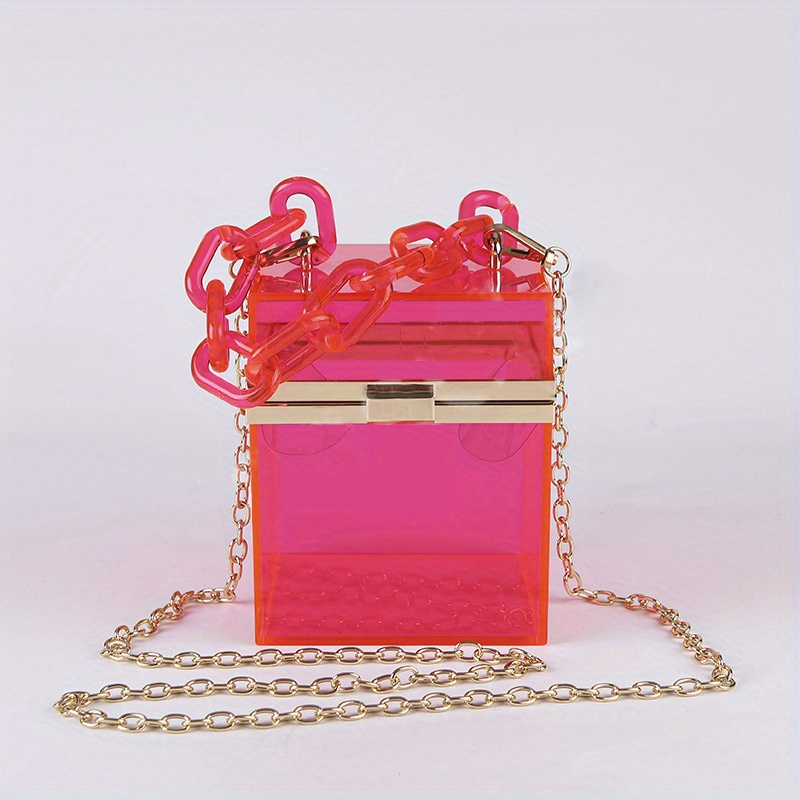 Clear Acrylic Box Handbags, Mini Chain Crossbody Bag, Square Jelly
