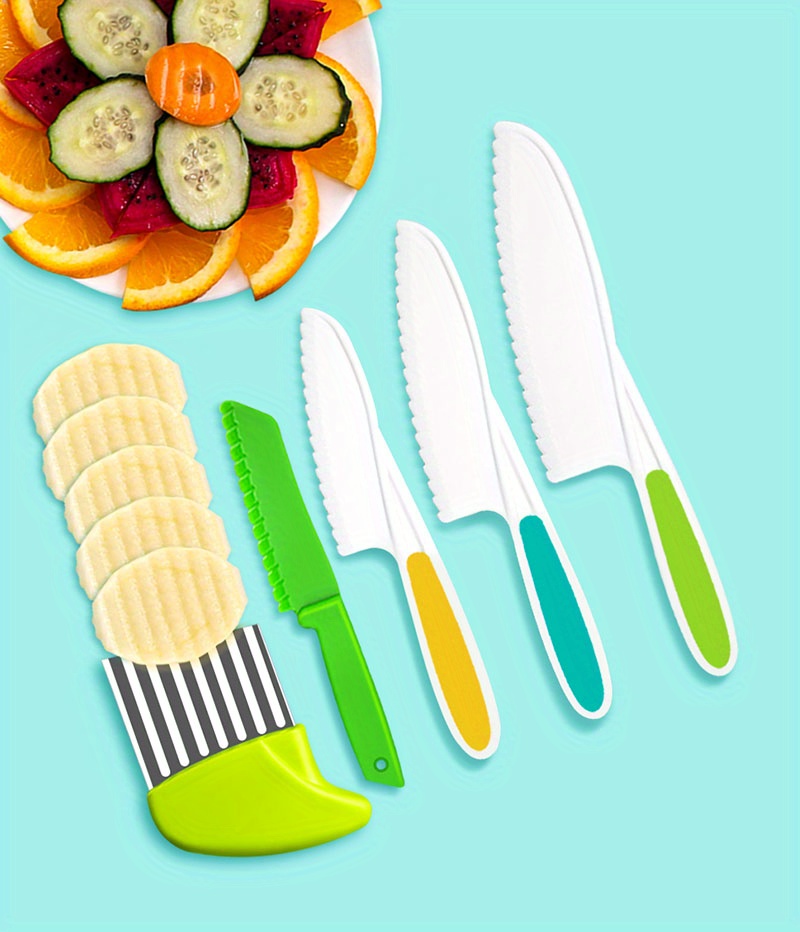  Juego de 5 cuchillos de cocina de plástico para niños, cuchillo  de cocina seguro, cortador de dientes de sierra, cuchillos de cocina para  niños pequeños : Industrial y Científico