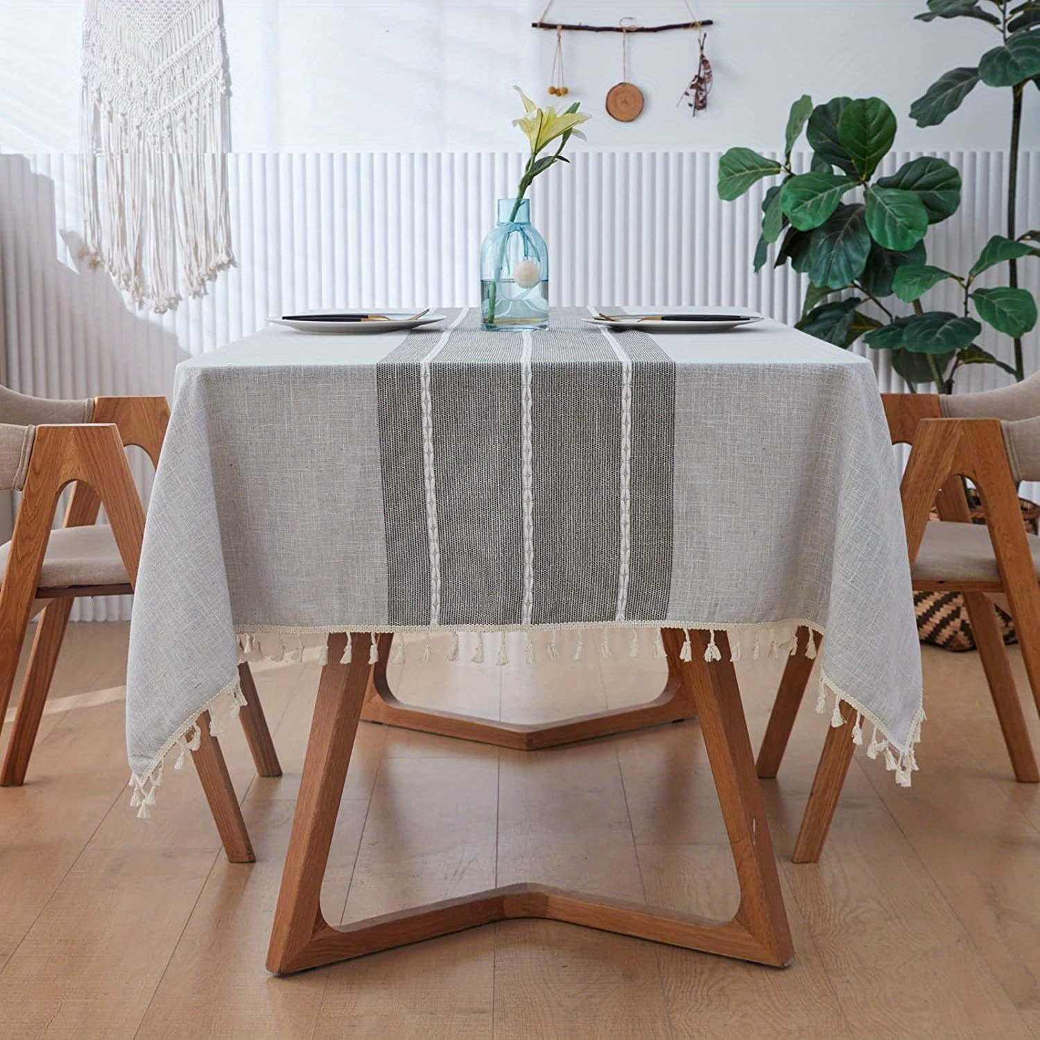 Striped Tassel Tablecloth Stitching Rectangle Table Cloth Cotton Linen  Fabric Table Cover For Kitchen Dinning Tabletop 55 X 70 Inch Yellow