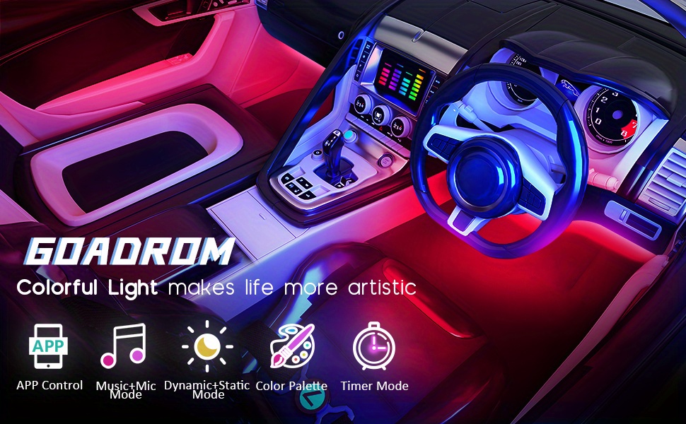 Upgrade Your Car with 4Pcs 48 LEDs RGB Interior Lights - App Control, DIY  Music Mode & Car Charger!