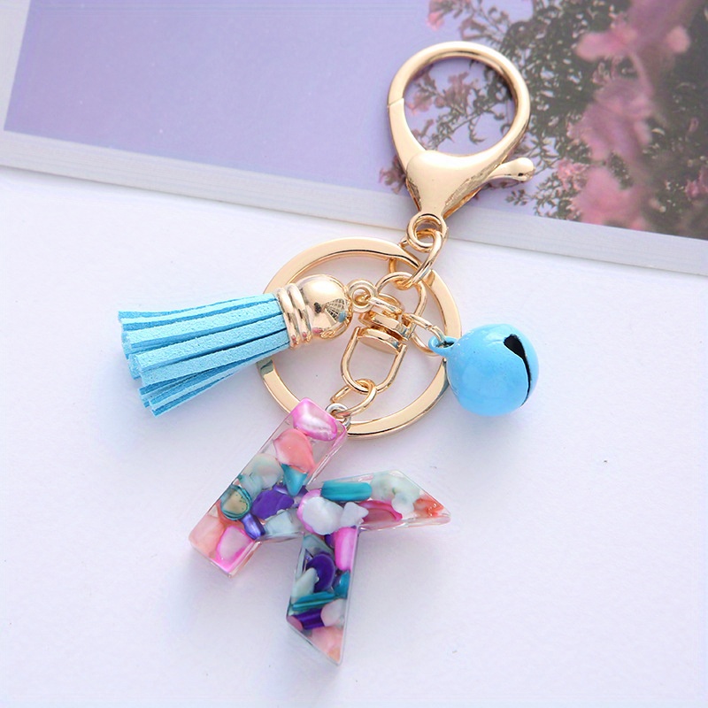 pulunto Alphabet Keychain with Tassel, Initial Letter Couple Key