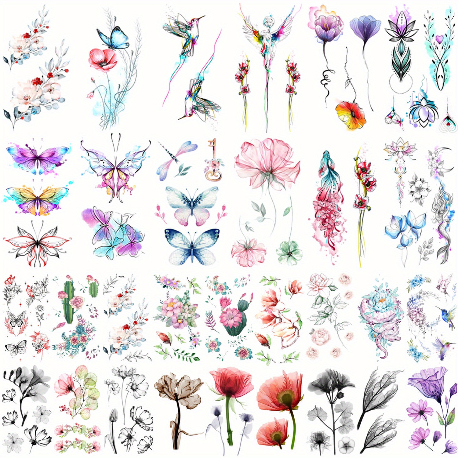 Flowers Temporary Tattoos Stickers Roses Butterflies And Temu 3068